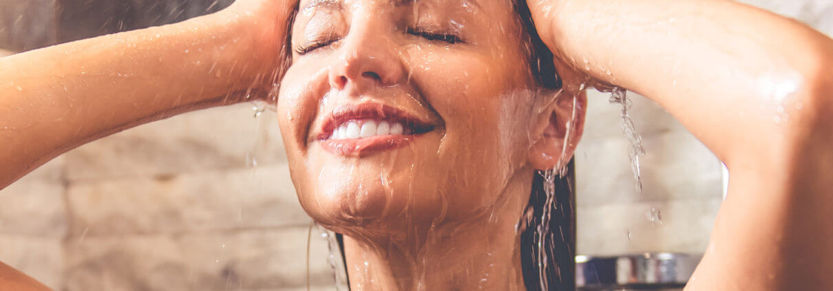 woman showering